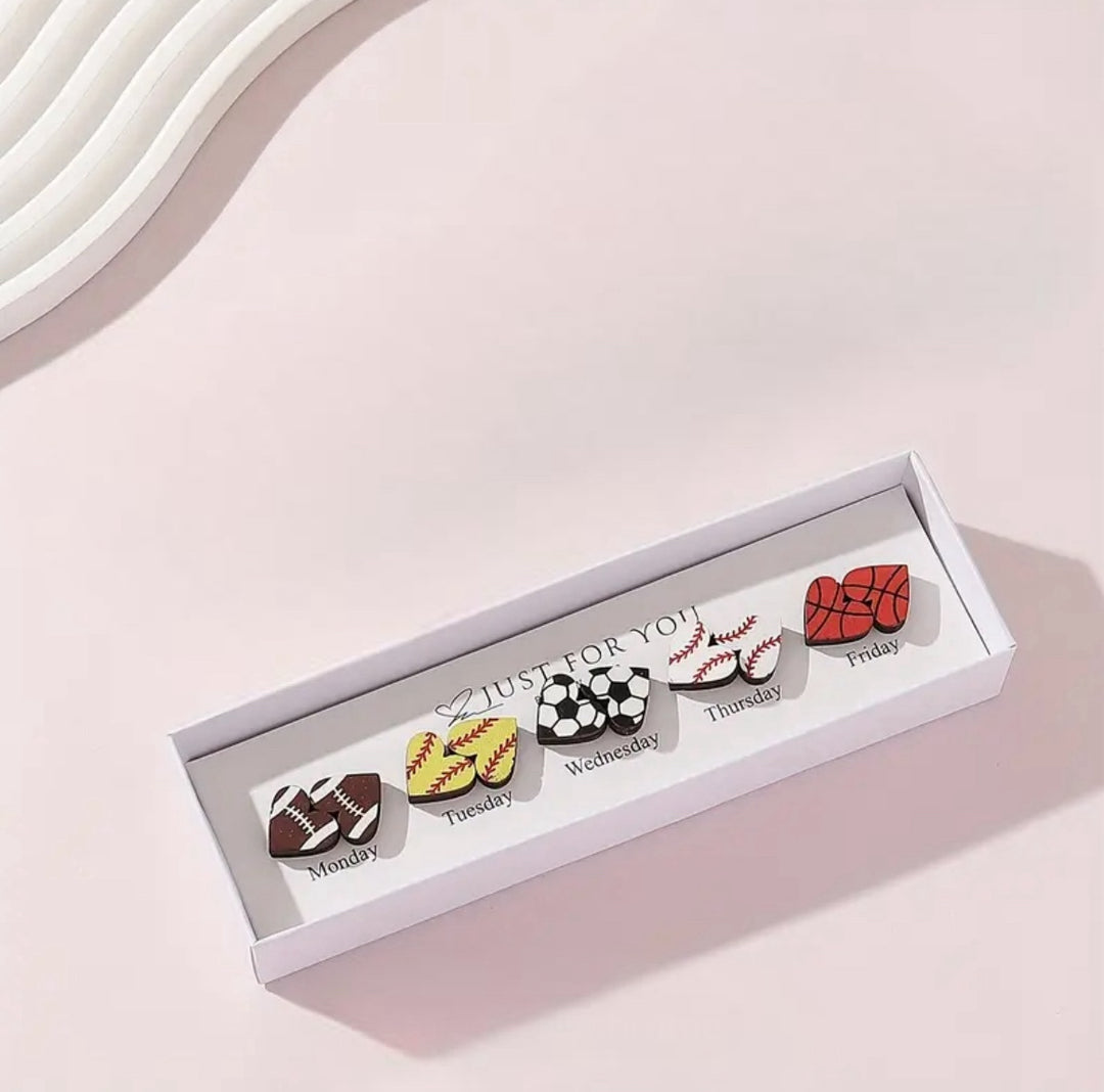 Sports Heart Stud Earring Set