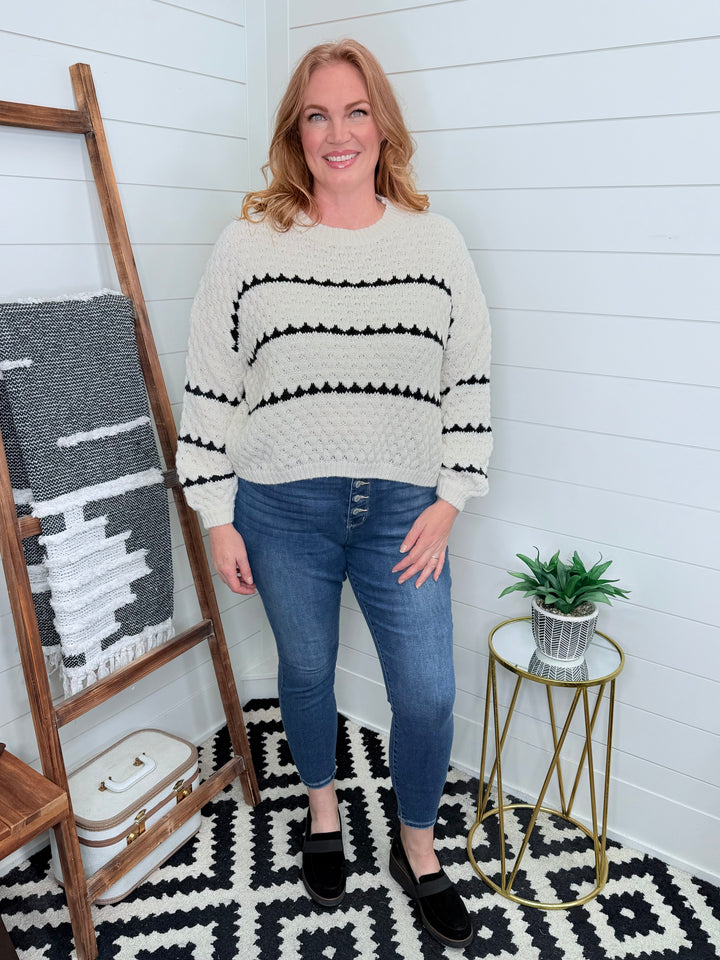 Cozy Contrast Lantern Sleeve Sweater