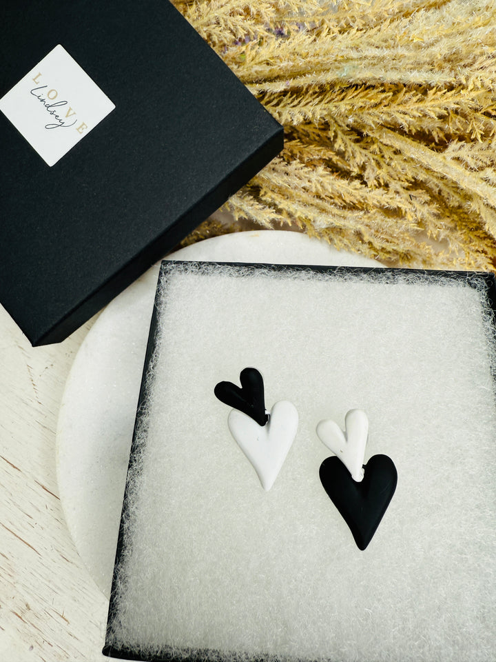 Black and White Heart Earring