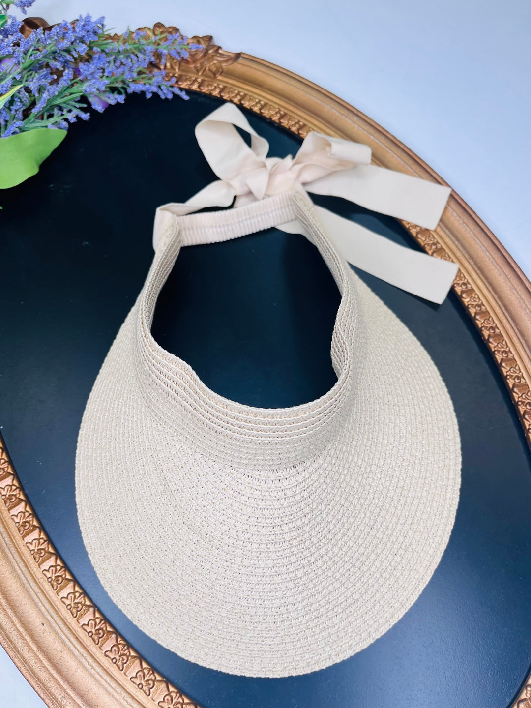 Ribbon Tie Straw Sun Visor : 2 Colors