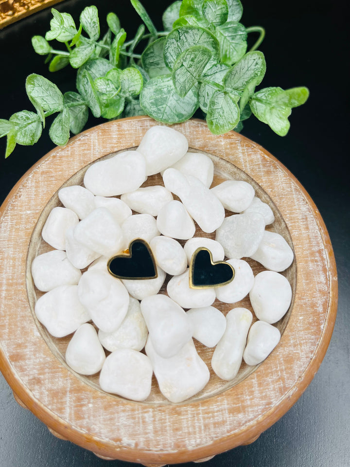 Black and Gold Heart Stud Earrings