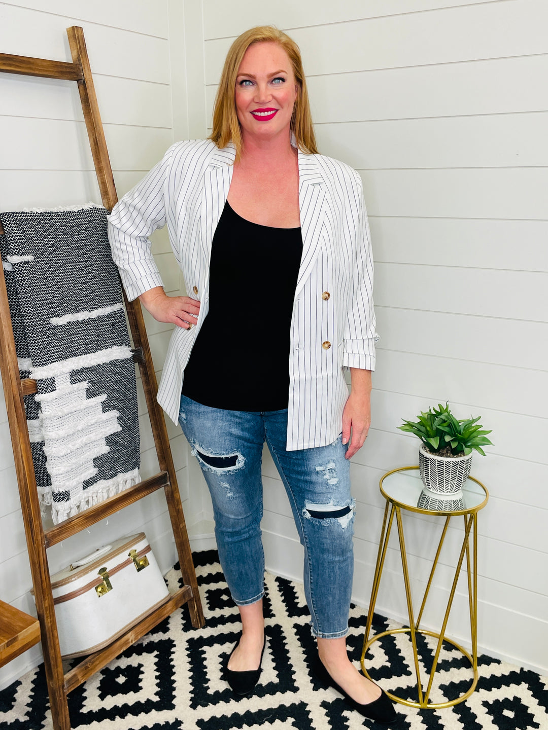 Striped Double-Breasted Boyfriend Blazer