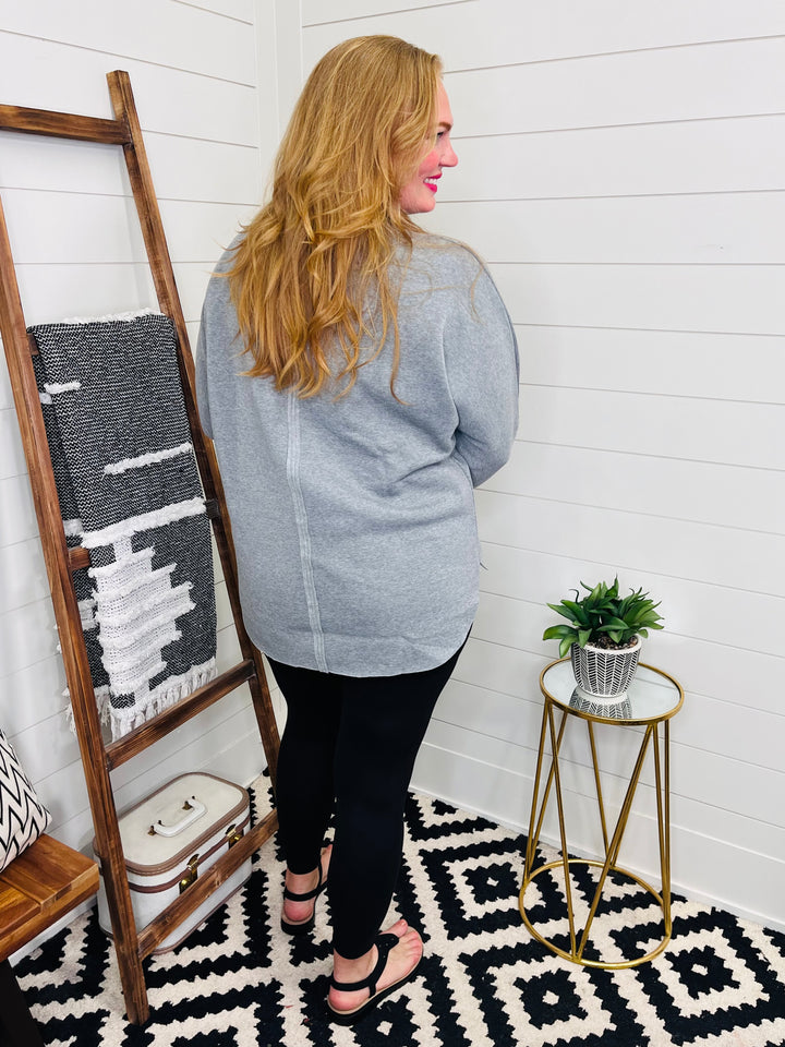 Raw Edge Mock Neck Sweatshirt Tunic