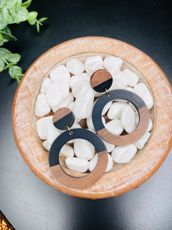 Round Wood and Acrylic Earring