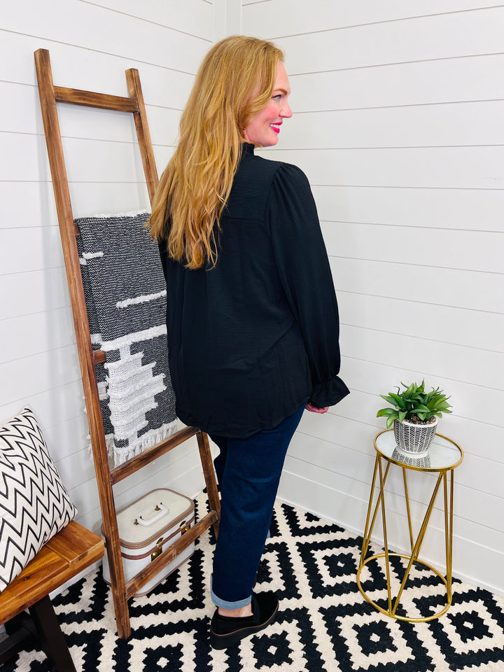 Black Ruffle Edge Blouse