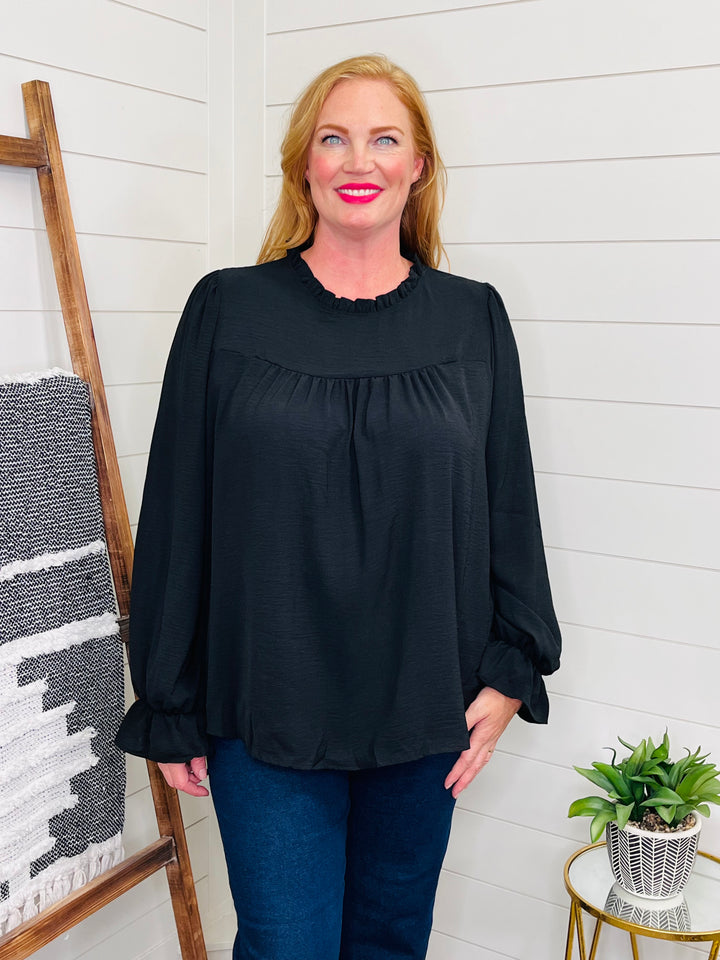 Black Ruffle Edge Blouse