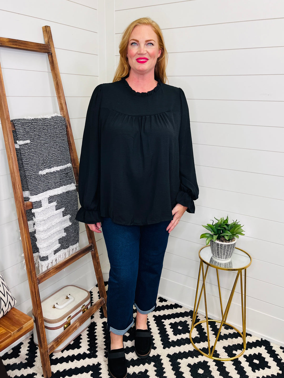 Black Ruffle Edge Blouse