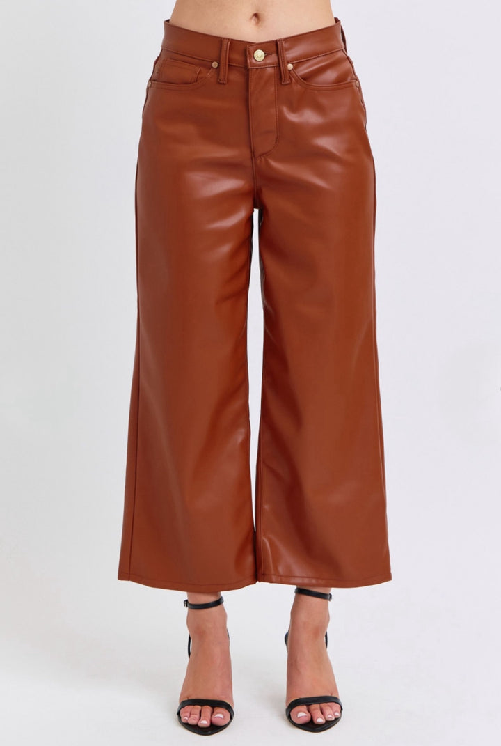 JUDY BLUE Cognac Tummy Control Faux Leather Pant