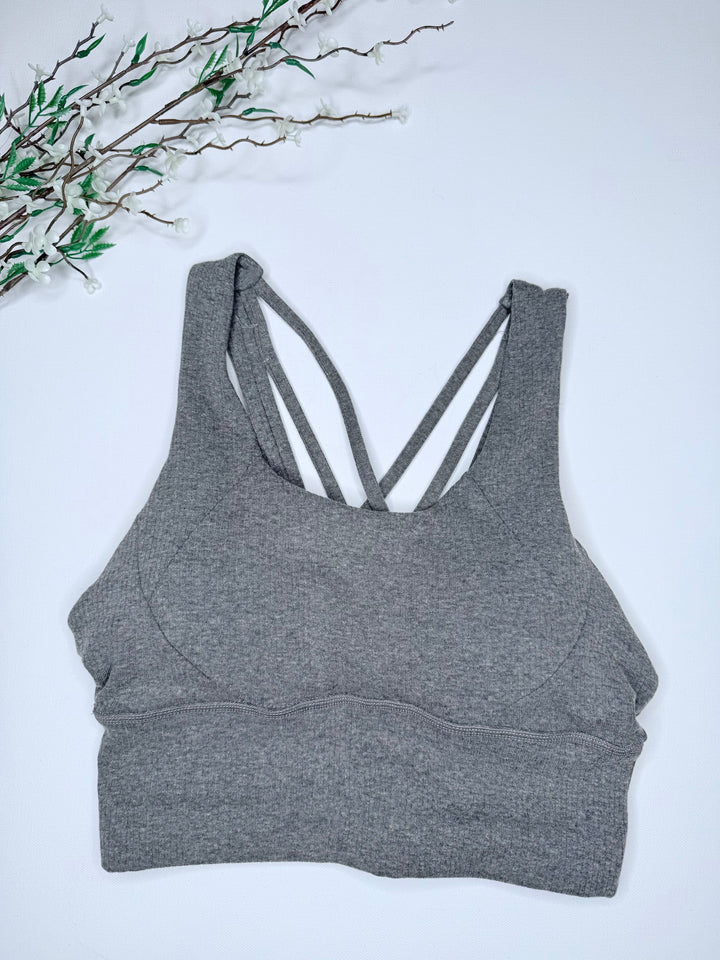 Ribbed Grey Cropped Yoga Bra Top