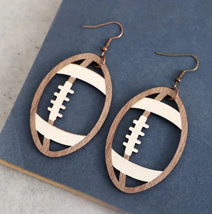 Wooden Football Earring