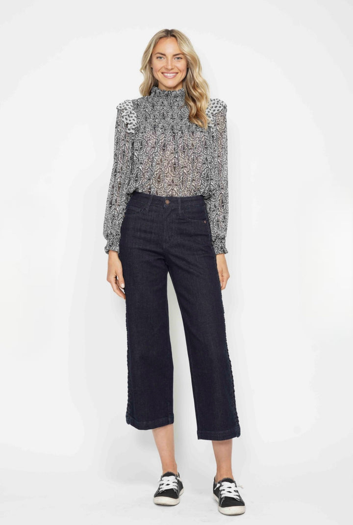 JUDY BLUE Braided Side Detail Crop Wide Leg Jeans