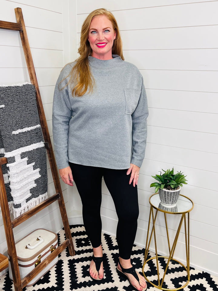 Raw Edge Mock Neck Sweatshirt Tunic