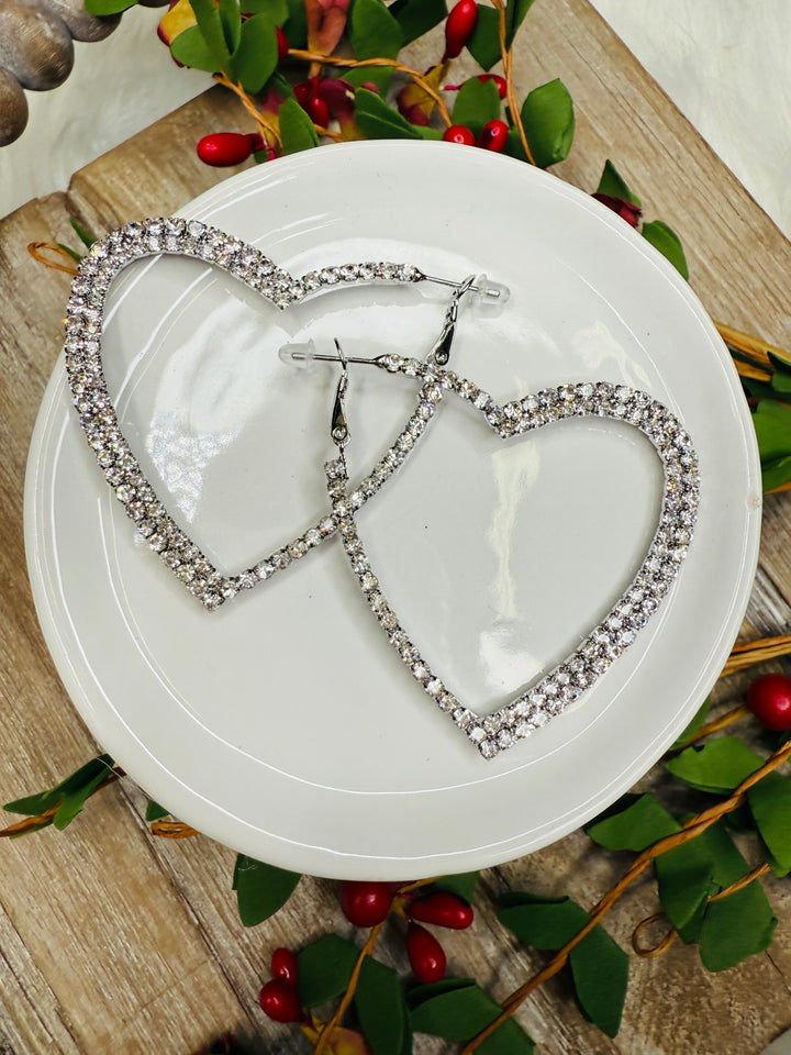 Full Heart Silver Rhinestone Earring