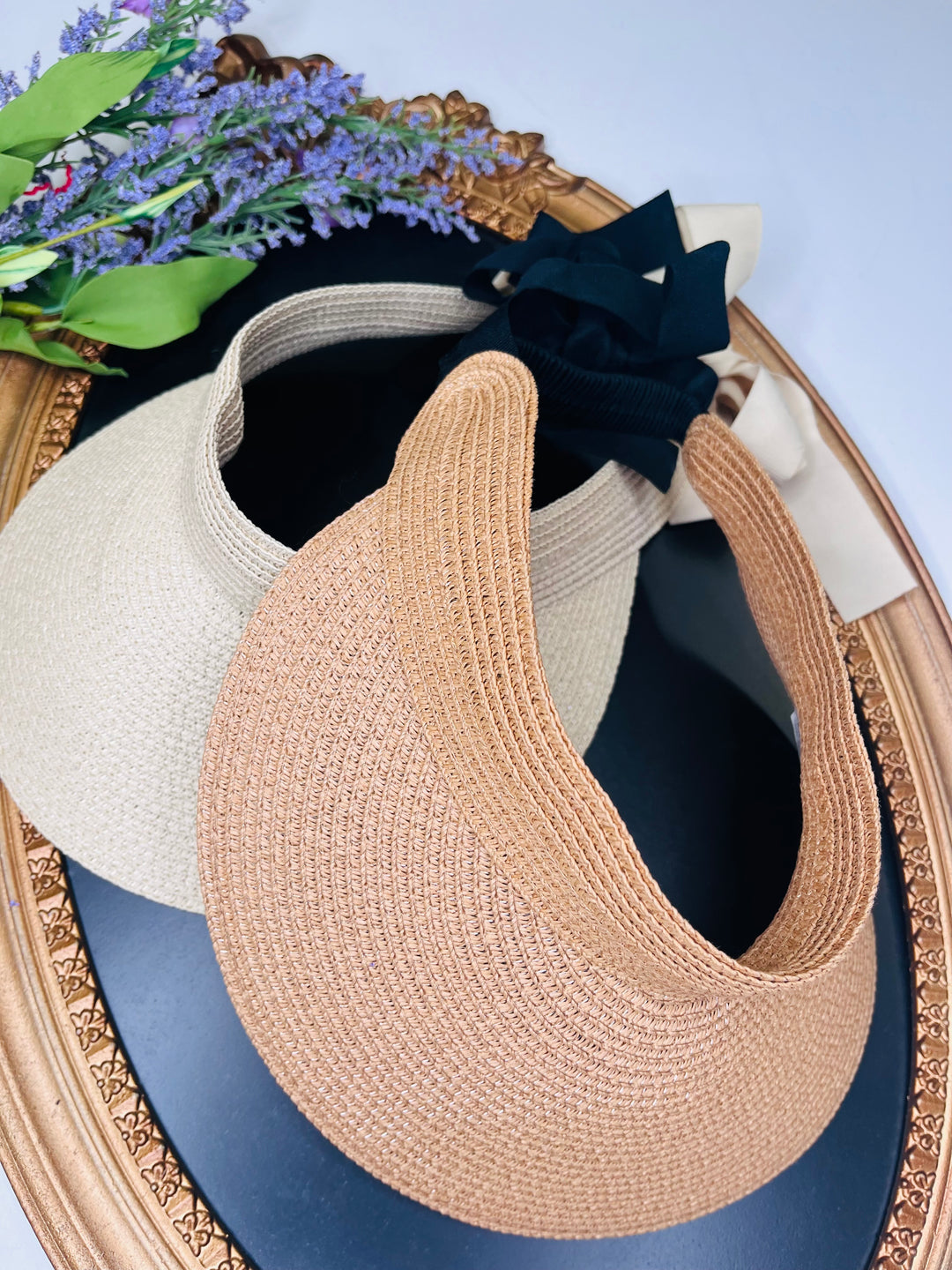 Ribbon Tie Straw Sun Visor : 2 Colors