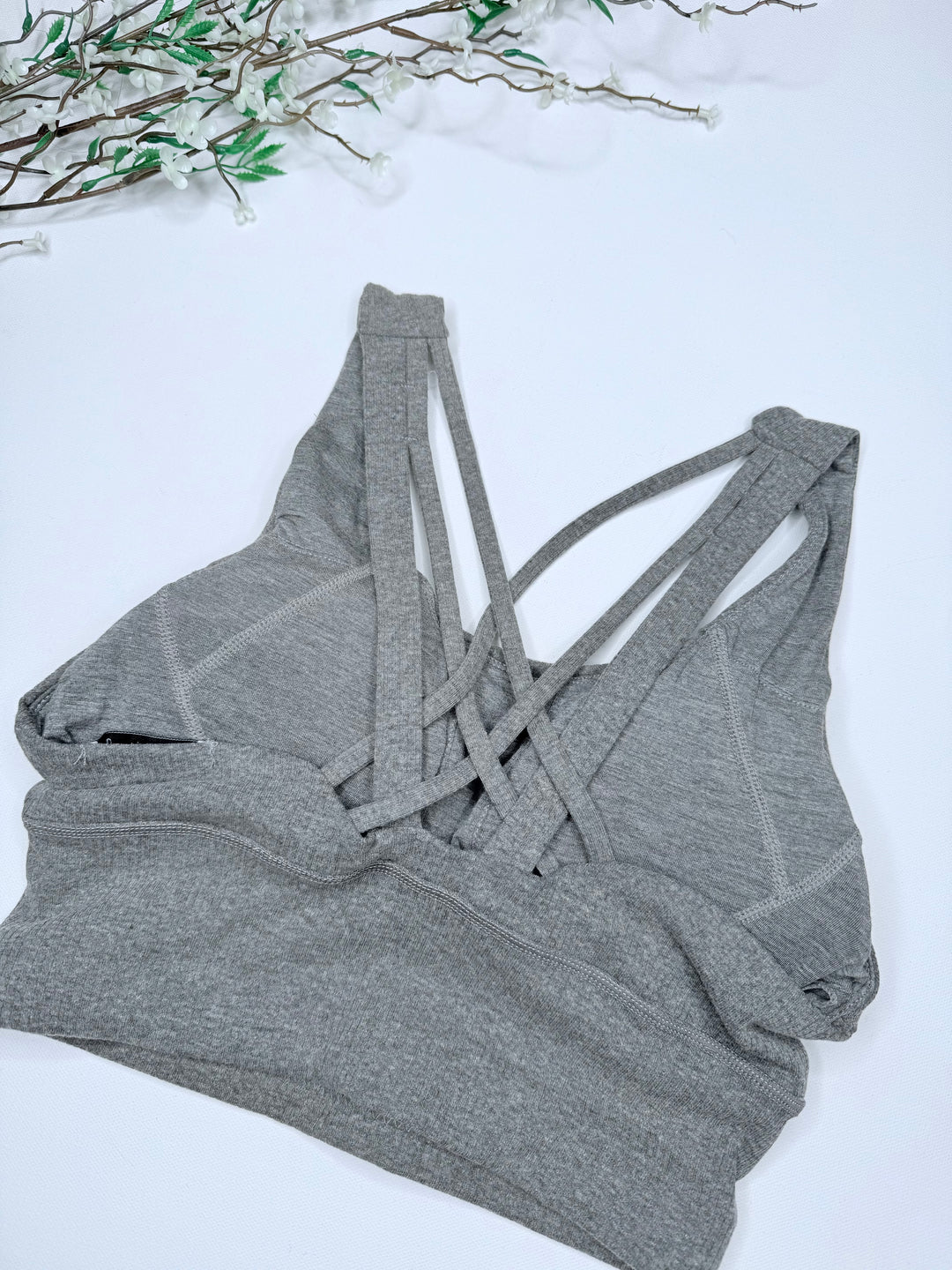 Ribbed Grey Cropped Yoga Bra Top