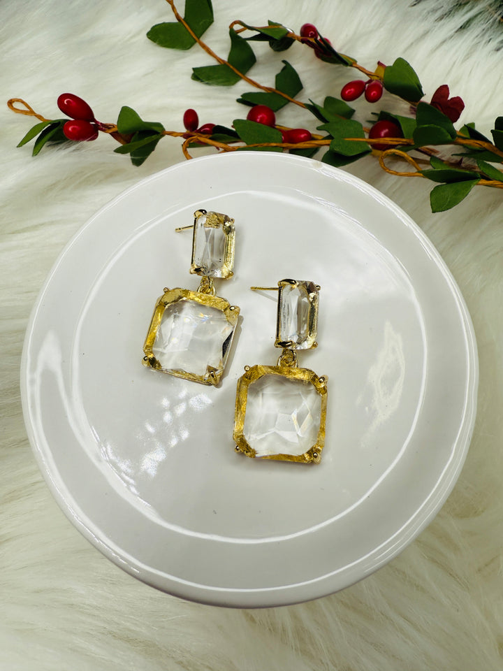 Crystal and Gold Drop Earring