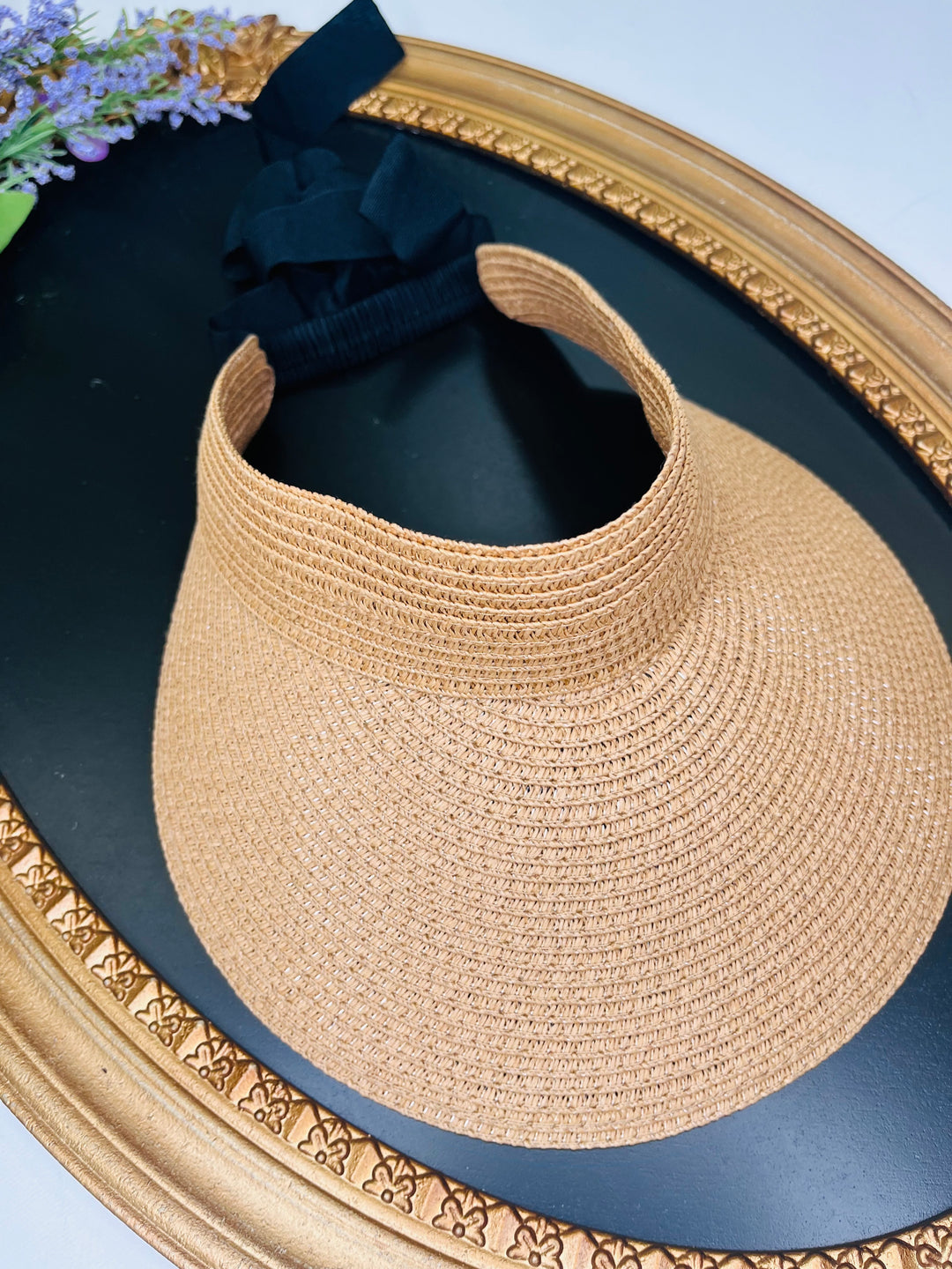 Ribbon Tie Straw Sun Visor : 2 Colors