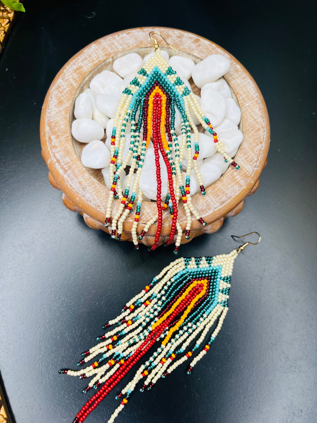 Handmade Long Beaded Fringe Earrings