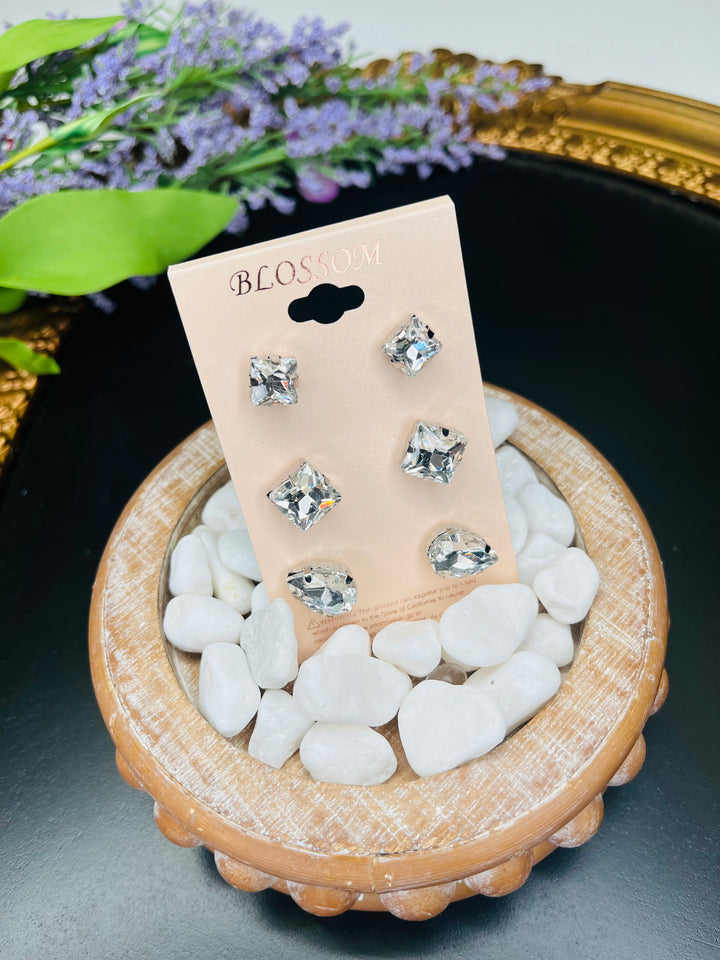 Rhinestone Stud Trio Earring Set