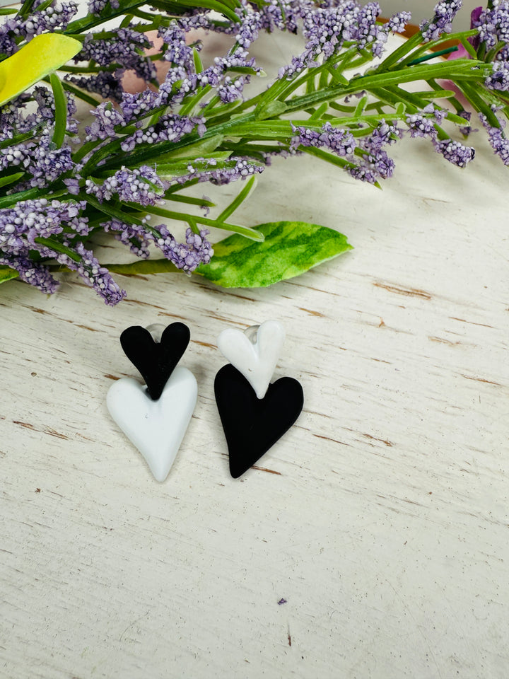 Black and White Heart Earring