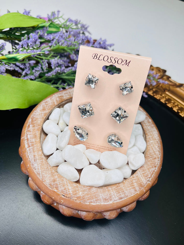 Rhinestone Stud Trio Earring Set