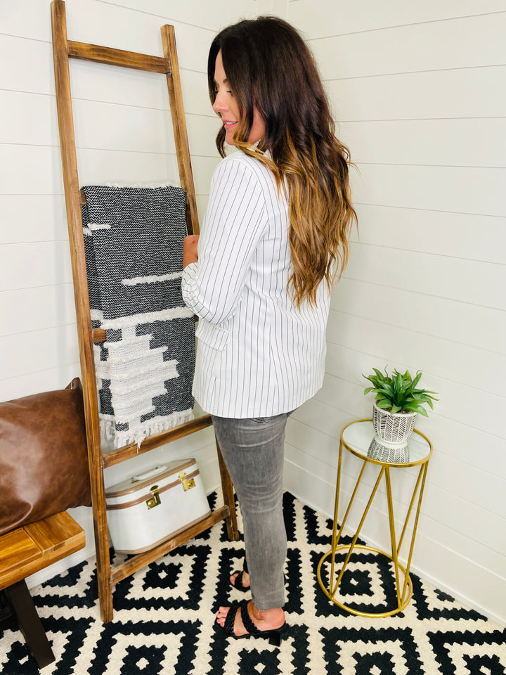 Striped Double-Breasted Boyfriend Blazer