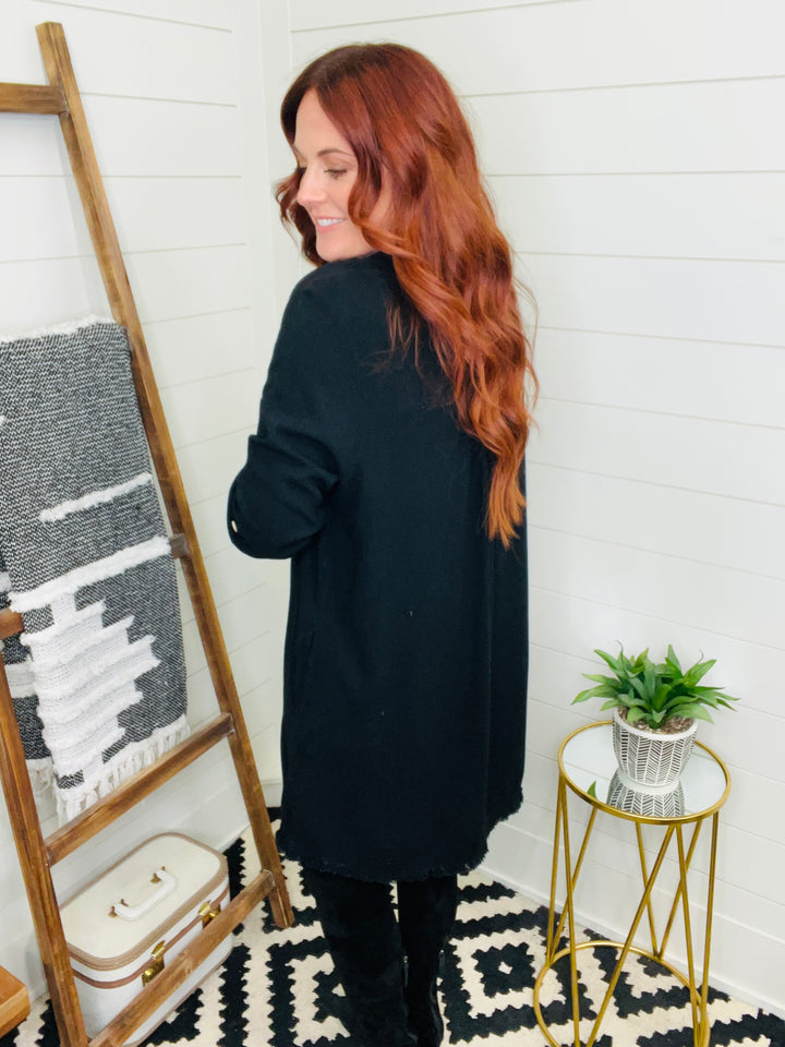 Raw Edge Black Linen Dress