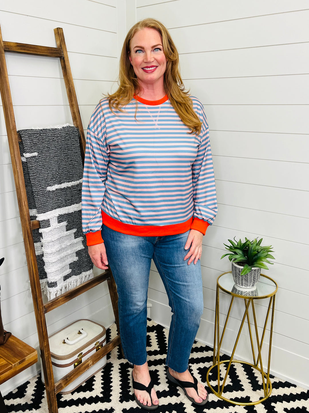 Love Lindsey Stripe Crewneck: Orange