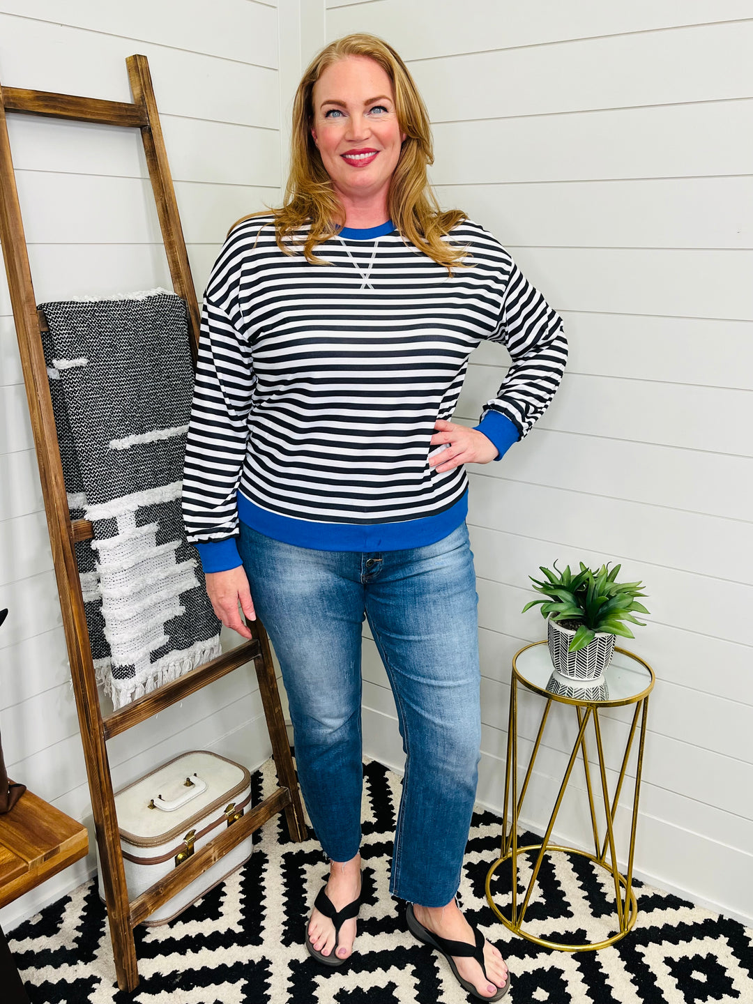 NEW COLOR Love Lindsey Stripe Crewneck: Blue