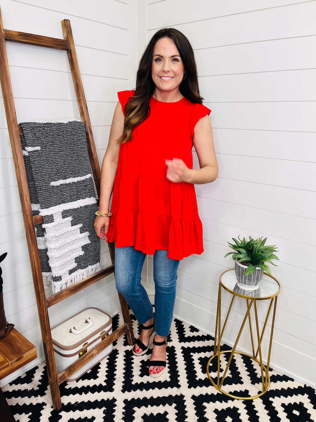 Ruby Red Ruffle Cap Sleeve Tiered Tunic