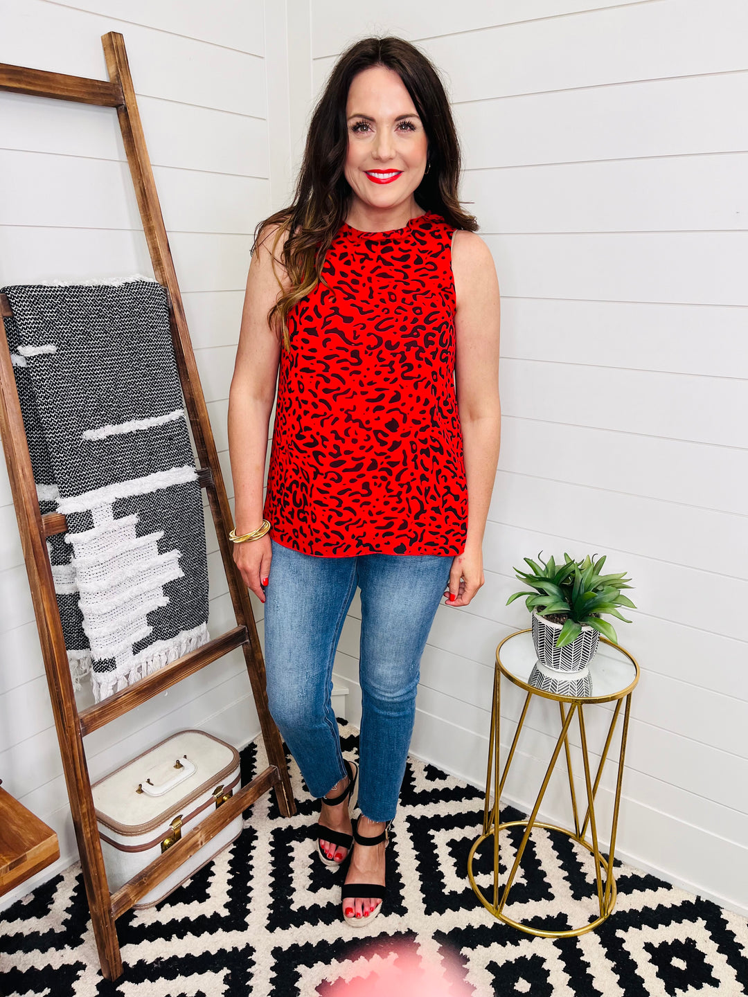 Red Leopard Sleeveless Top