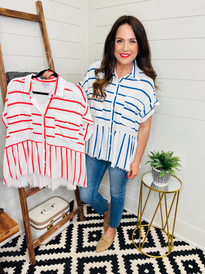 Frayed Edge Tiered Stripe Shirt : 2 Colors