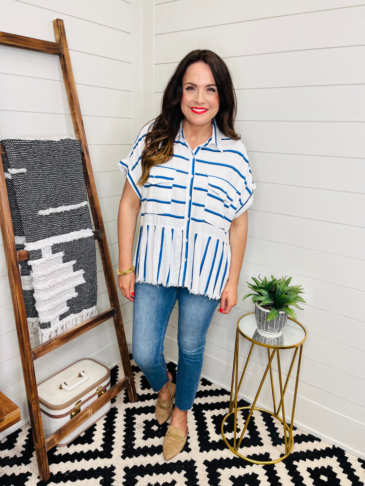 Frayed Edge Tiered Stripe Shirt : 2 Colors