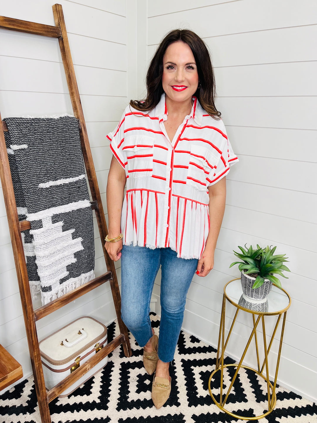 Frayed Edge Tiered Stripe Shirt : 2 Colors