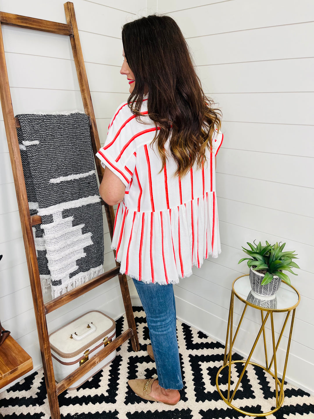 Frayed Edge Tiered Stripe Shirt : 2 Colors