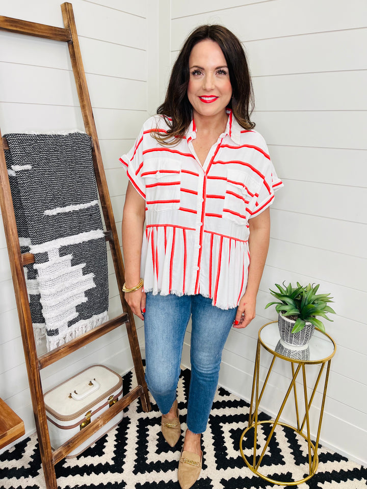 Frayed Edge Tiered Stripe Shirt : 2 Colors