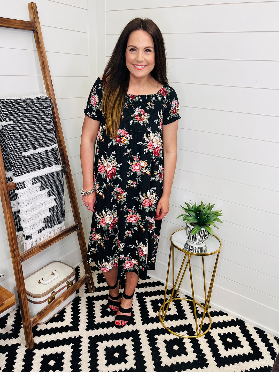 Floral Smocked Midi Dress