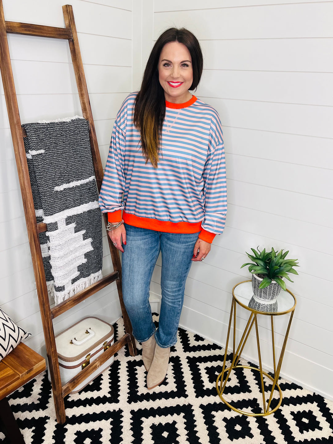 Love Lindsey Stripe Crewneck: Orange