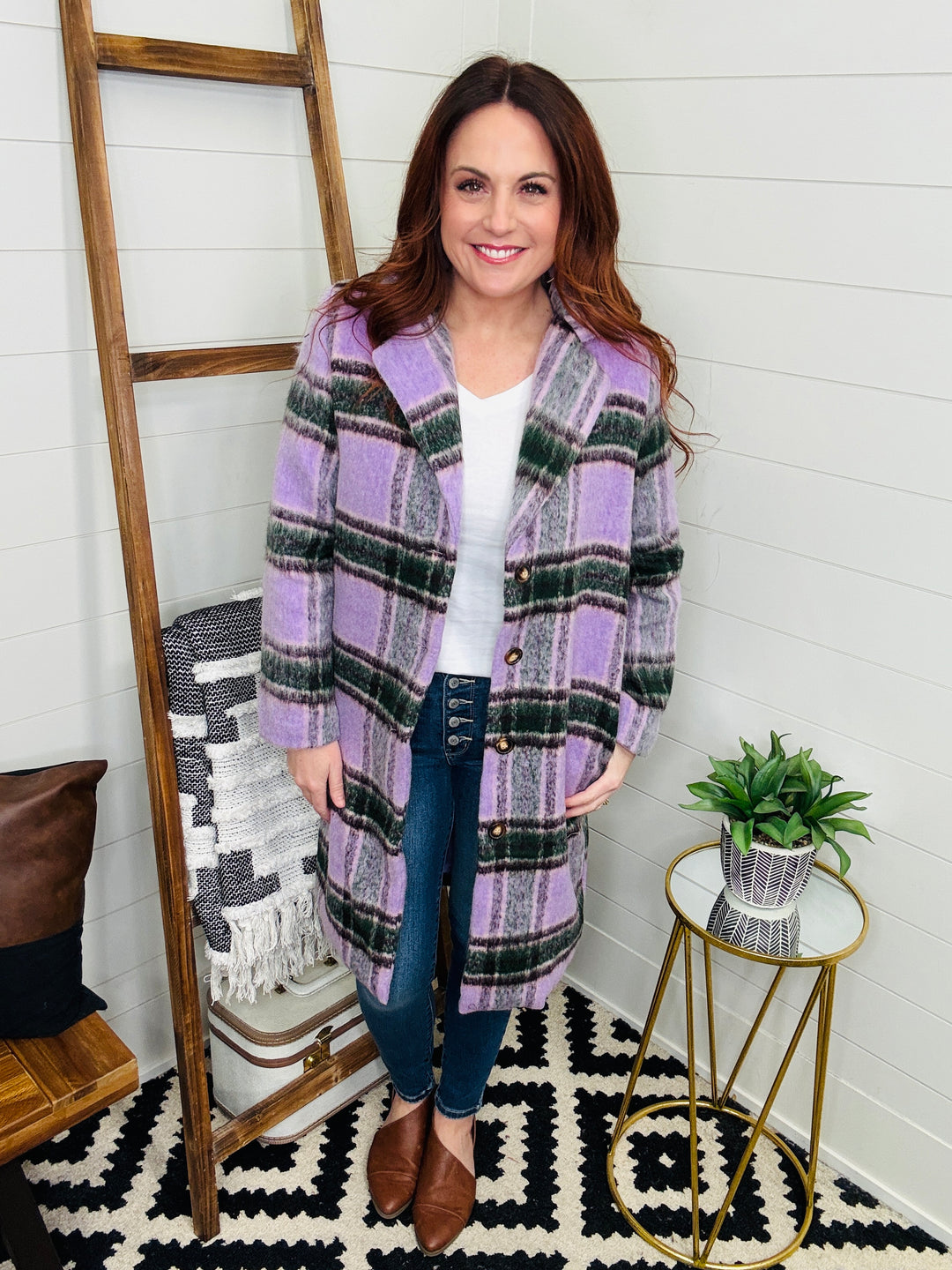 Lovely Lavender Plaid Long Jacket