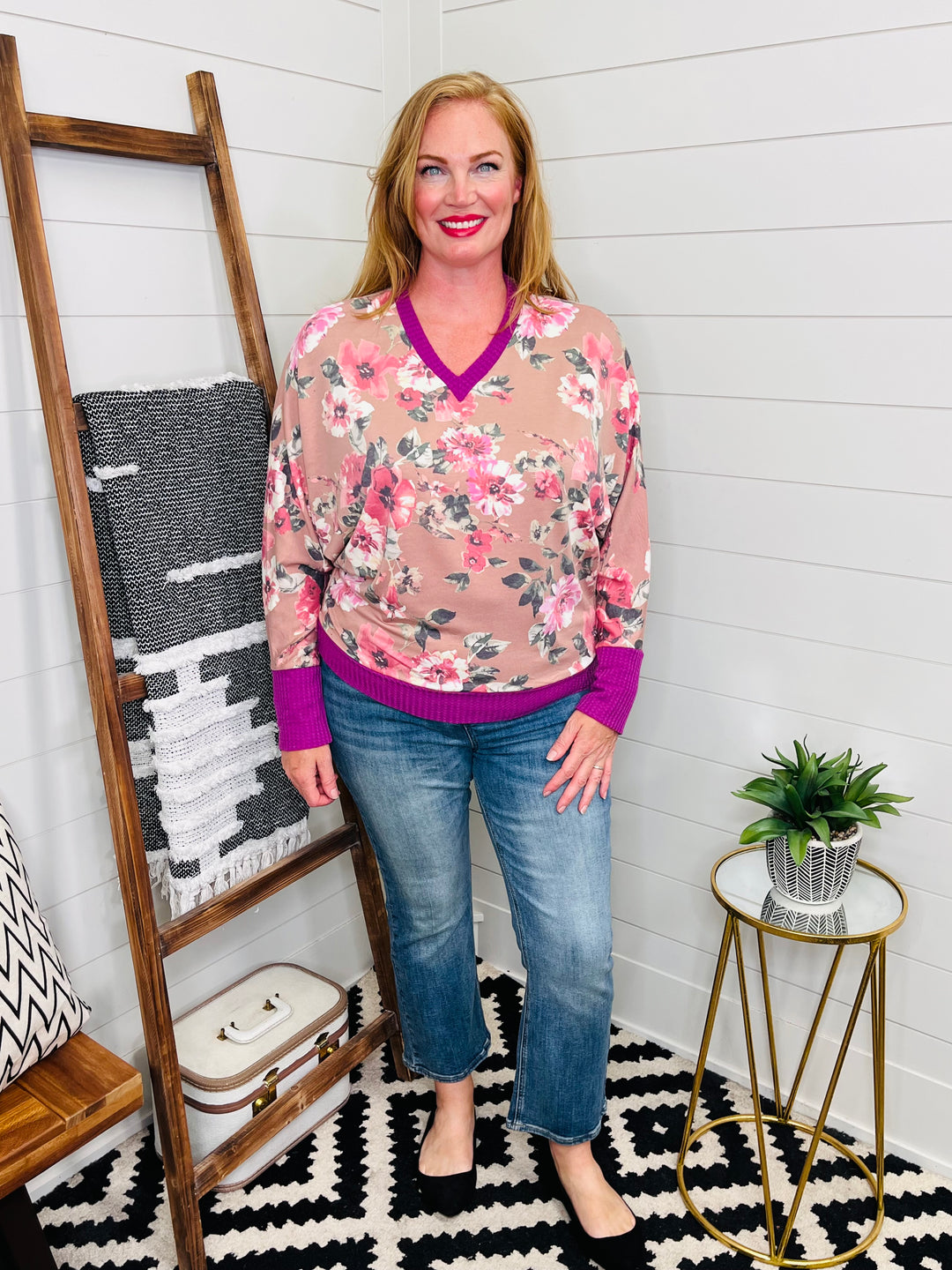 Magenta Floral Dolman Top