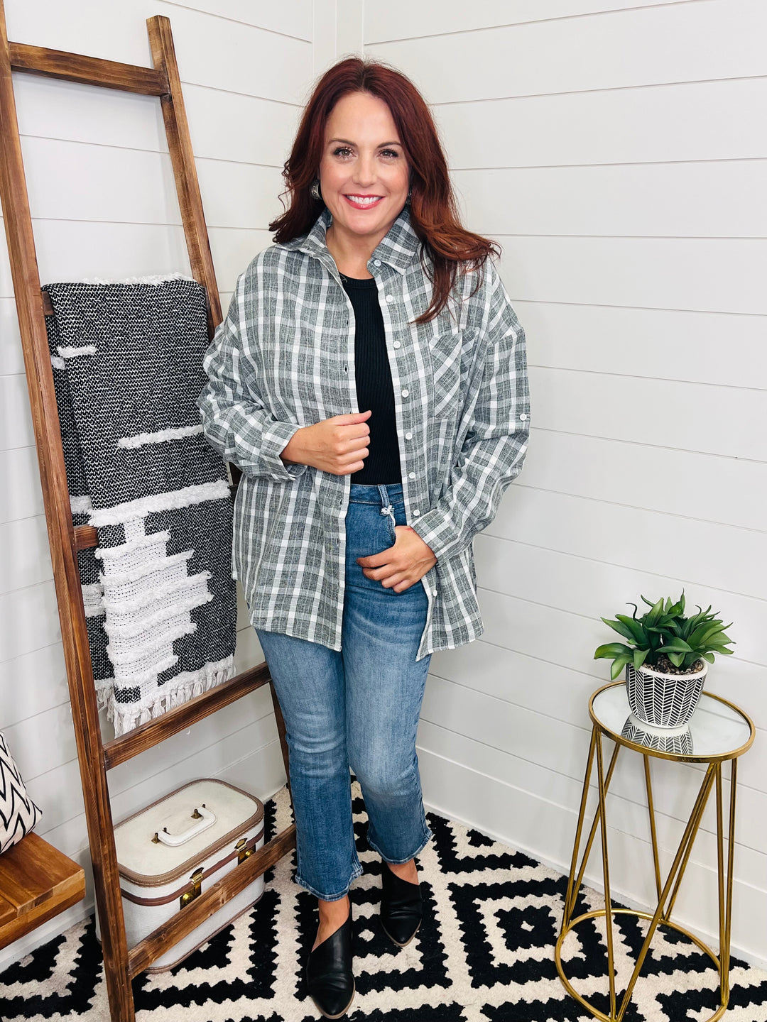 Polished Plaid Long Sleeve Button Up