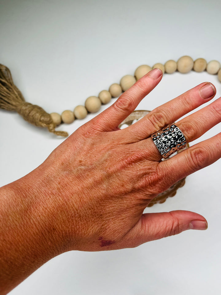 Hammered Silver Wide Ring