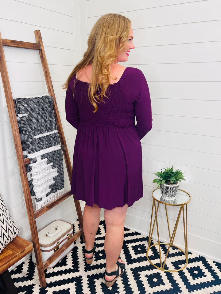 Plum Perfect Smocked Dress with Built In Shorts