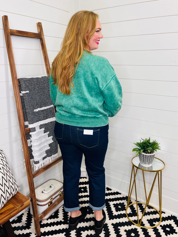 Acid Wash Oversized Fleece Pullover: Green