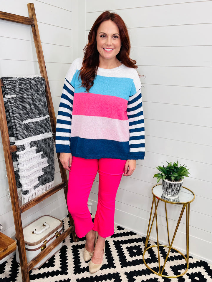 Striped Bell Sleeve Light Knit Top