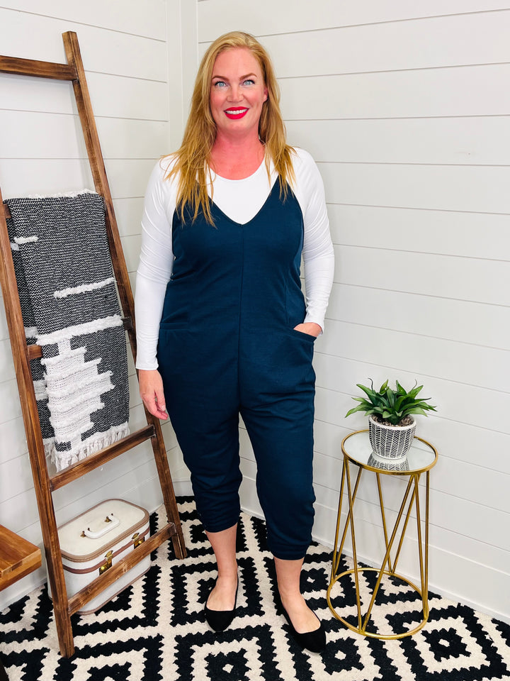 Love Lindsey Navy Textured Jumpsuit