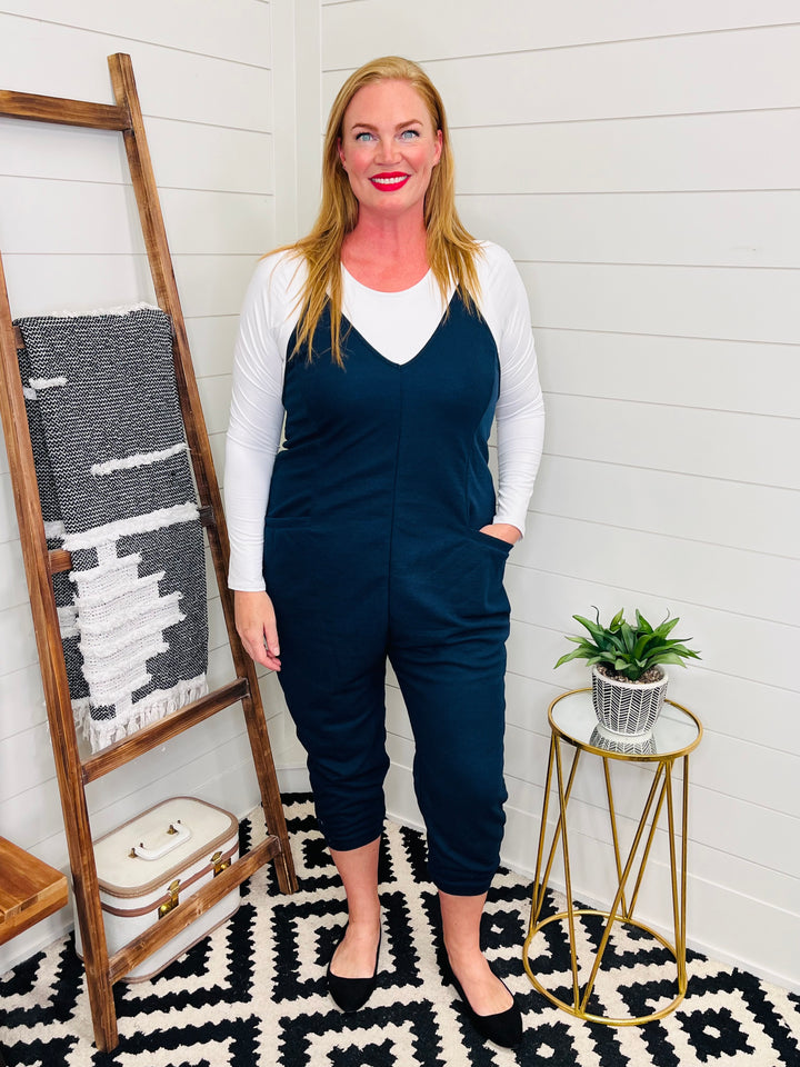 Love Lindsey Navy Textured Jumpsuit