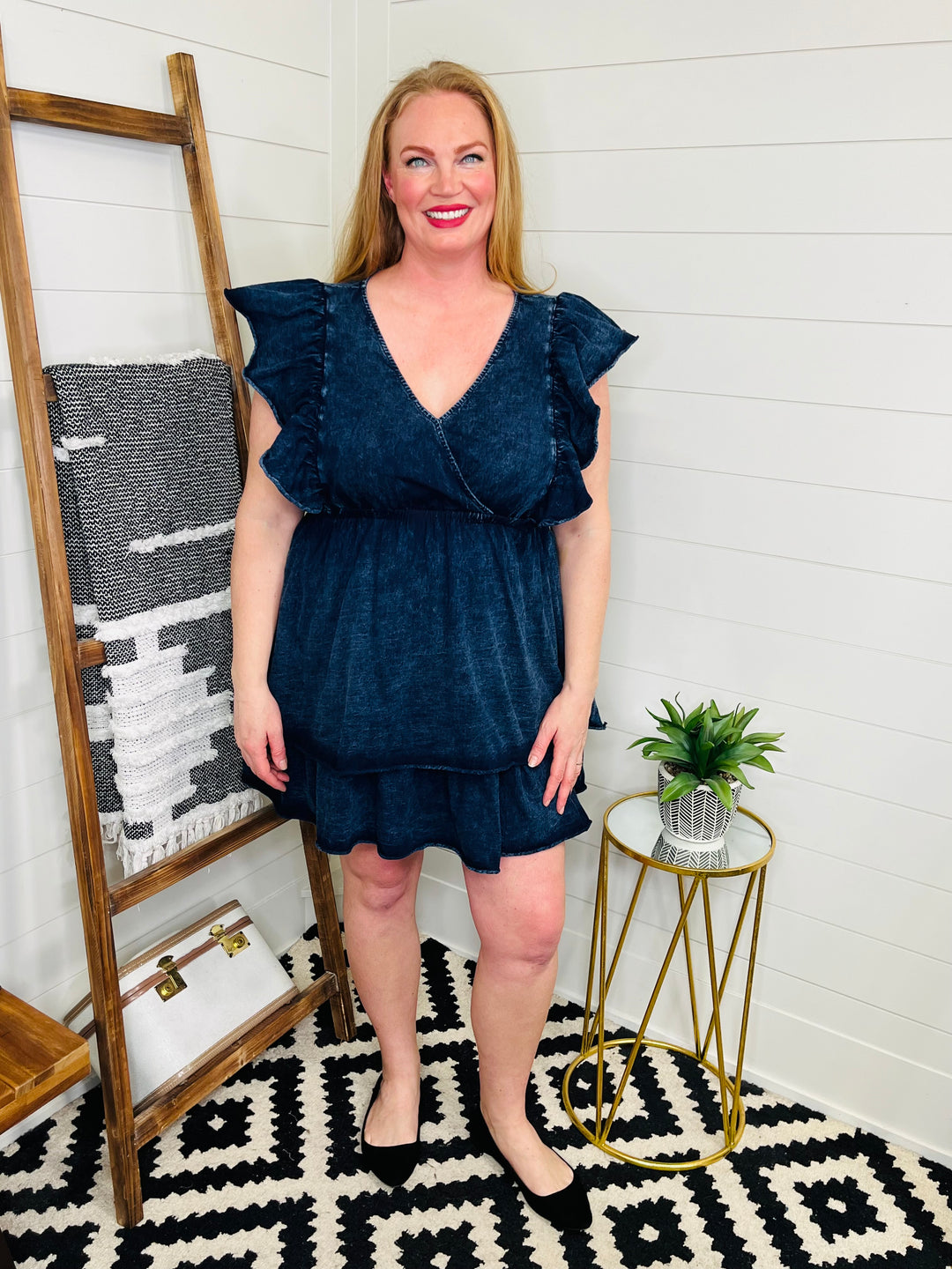 Concert Ready Faux Denim Tiered Dress