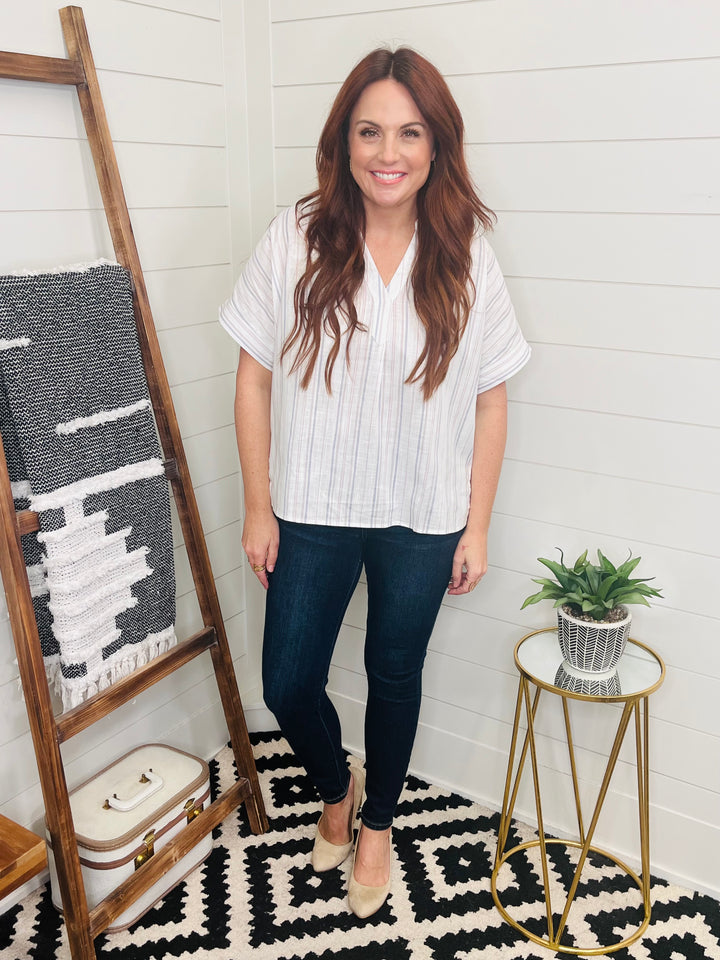 Stripe Short Sleeve Blouse