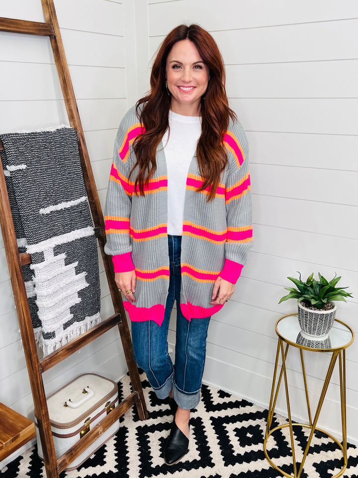 Bright Stripe Boyfriend Cardigan